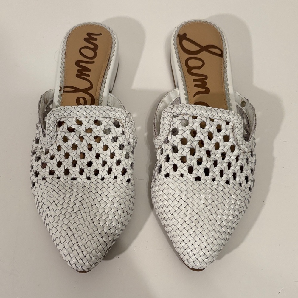 Sam Edelman White Woven Mules